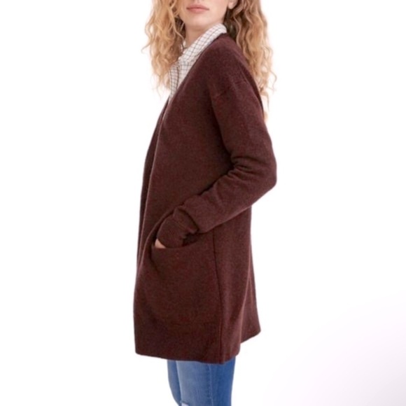 Madewell maroon merino wool blend open front relaxed Fit long knit cardigan - Picture 14 of 16